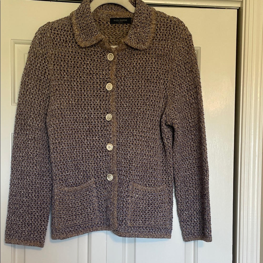 Piazza Sempione Taupe Knit Button-Up Cardigan